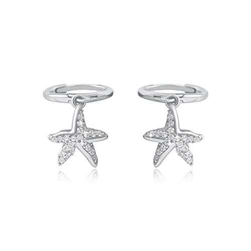 MENDOZZA Mini Creolen 925er Sterling Silber Seestern Anhänger Silber 12mm von MENDOZZA