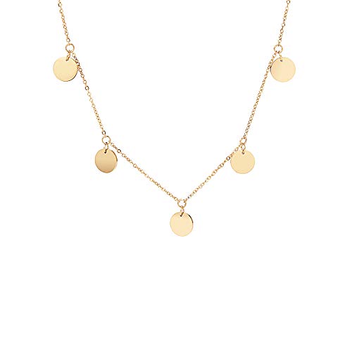 MENDOZZA Plättchen Hals-Kette 5 Coin Ketten-Anhänger Edelstahl 18 Karat Damen-Schmuck Silber Gold Rosegold Münzen 46 cm (Gold, 46) von MENDOZZA