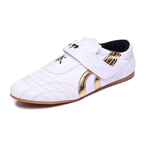 MENG Taekwondo Schuhe, Atmungsaktiv Kampfsport Turnschuhe, Sport Boxen Kung Fu Taichi Leichte Schuhe for Erwachsene und Kinder (Color : Gold, Size : 30) von MENG