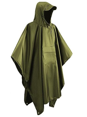 MENGH Wasserdichter Regenjacken, Wiederverwendbar Unisex, 3 in 1 Multifunktionaler Regencape, Ripstop Atmungsaktiver, mit Kapuze für Picknick im Freien Trekking Camping Angeln Jagd Ausflug Grün von MENGH