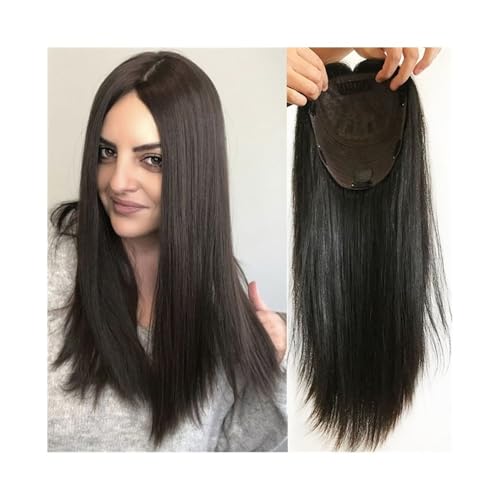 Haaraufsätze für Damen 10"-20" lange seidig glatte Haarteile for Frauen 8"x8" große Basisabdeckung europäische unbehandelte menschliche Haarteile natürliche Farbe Clip-in-Haarteil Haar-Topper-Clips(14 von MENGLI-2024