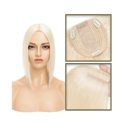 Haaraufsätze für Damen 6–18 Zoll Echthaar-Topper for Frauen, echtes Echthaar ohne Pony, 10 x 12 cm, Injektionsseidenbasis, Clip-in-Haarverlängerung, Haarteile for glattes Haar Haar-Topper-Clips(Platin von MENGLI-2024
