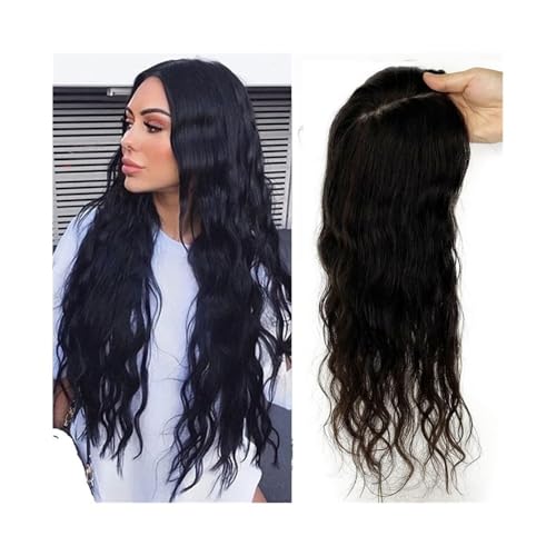 Haaraufsätze für Damen Gewelltes, lockiges Echthaar-Toupet for Frauen mit dünner werdendem Haar, 12 x 13 cm, Haarteile mit Schweizer Spitze als Basis, 4 Clips in natürlich gewelltem, europäischem Echt von MENGLI-2024