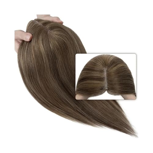 Haaraufsätze für Damen Glatte Haar-Topper for Frauen, 8 x 10 cm, Mittelteil, Einzelknoten, Mono-Basis, handgehäkeltes Haarteil, Clip-In-Extensions aus indischem Echthaar Haar-Topper-Clips(14inch,Mediu von MENGLI-2024