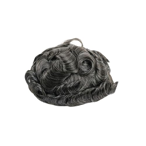 Herren-Toupet 15MM Lockiges Atmungsaktives Ersatzkapillar-Toupet for Männer Schweizer Spitze Mit PU-Rückseite Syntems Prothese Haarteil Schwarz Perücken Toupet Haare(1B20#) von MENGLI-2024