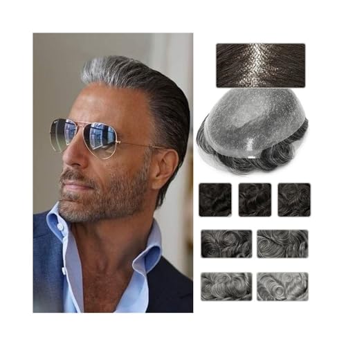 Herren-Toupet Toupet for Männer Europäische Menschenhaareinheiten Doppelknoten 0,06-0,08 mm dünne Haut PU-Basis Herren-Toupet-Haarersatzsystem Männliche Kapillarprothese Perücken Toupet Haare(Off Blac von MENGLI-2024