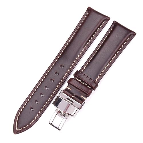 MENGKE 18–24 Mm Damen Herren Vintage Glatt Uhrenarmband Armband Dunkelbraun Echtes Leder Armband Metall Schmetterling Faltschließe(Dark Brown,24mm) von MENGXIU