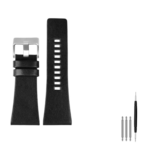 MENGKE Compatible With Dieselarmbands Männer Handgelenk Große Größe Watch-Bands P-Olice 2 6mm 28mm 30mm 32mm Zwart Brown Echtes CALF Hide Lederarmband(A black silver,30mm) von MENGXIU