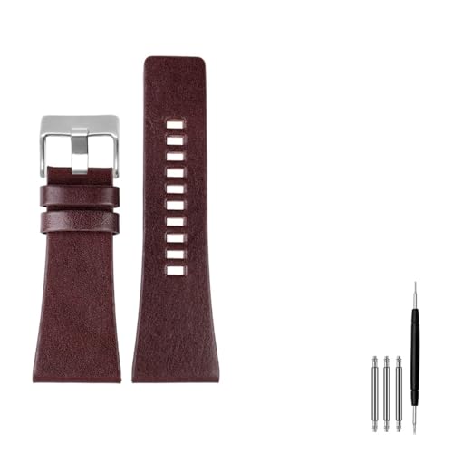 MENGKE Compatible With Dieselarmbands Männer Handgelenk Große Größe Watch-Bands P-Olice 2 6mm 28mm 30mm 32mm Zwart Brown Echtes CALF Hide Lederarmband(A dark brown silver,24mm) von MENGXIU