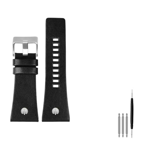 MENGKE Compatible With Dieselarmbands Männer Handgelenk Große Größe Watch-Bands P-Olice 2 6mm 28mm 30mm 32mm Zwart Brown Echtes CALF Hide Lederarmband(B black silver,32mm) von MENGXIU