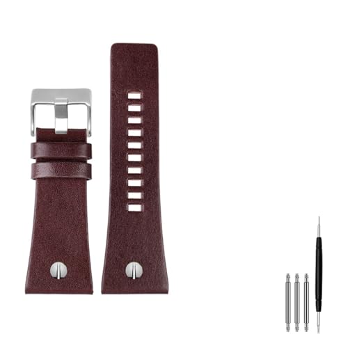 MENGKE Compatible With Dieselarmbands Männer Handgelenk Große Größe Watch-Bands P-Olice 2 6mm 28mm 30mm 32mm Zwart Brown Echtes CALF Hide Lederarmband(B dark brown silver,30mm) von MENGXIU