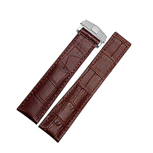 MENGKE Echtes Leder Armband 19mm 20mm 22m Compatible With Tag Heuer Uhrenarmband Männer Armbanduhren Band Zubehör Falten Schnalle Leder Watch Strap(Brown silver buckle,20mm) von MENGXIU