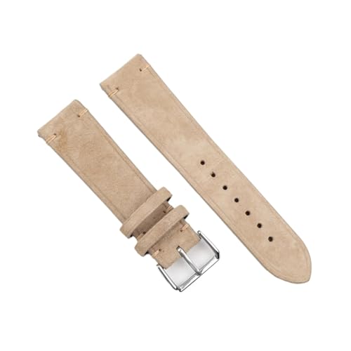 MENGKE Echtes Leder Wildleder Uhrenarmband Leder Retro Uhrenarmband 18mm 19mm 20mm 22mm Grau Blau Uhrenzubehör(Beige,22mm) von MENGXIU