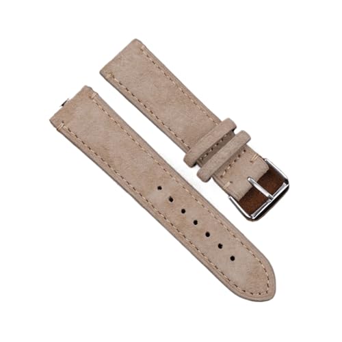 MENGKE Echtes Leder Wildleder Uhrenarmband Leder Retro Uhrenarmband 18mm 19mm 20mm 22mm Grau Blau Uhrenzubehör(Beige with line,18mm) von MENGXIU