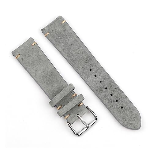 MENGKE Echtes Leder Wildleder Uhrenarmband Leder Retro Uhrenarmband 18mm 19mm 20mm 22mm Grau Blau Uhrenzubehör(Gray 2,22mm) von MENGXIU
