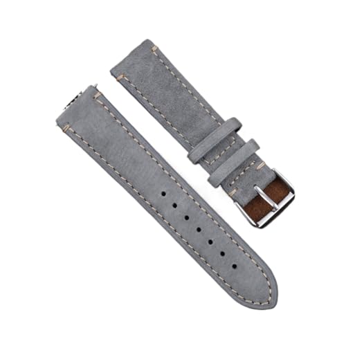 MENGKE Echtes Leder Wildleder Uhrenarmband Leder Retro Uhrenarmband 18mm 19mm 20mm 22mm Grau Blau Uhrenzubehör(Gray with line,19mm) von MENGXIU