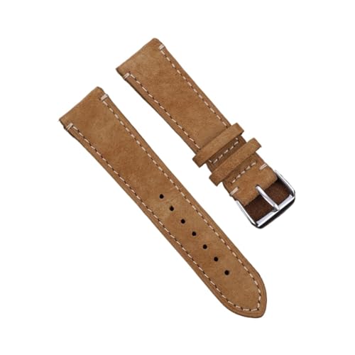 MENGKE Echtes Leder Wildleder Uhrenarmband Leder Retro Uhrenarmband 18mm 19mm 20mm 22mm Grau Blau Uhrenzubehör(Tan with line,19mm) von MENGXIU