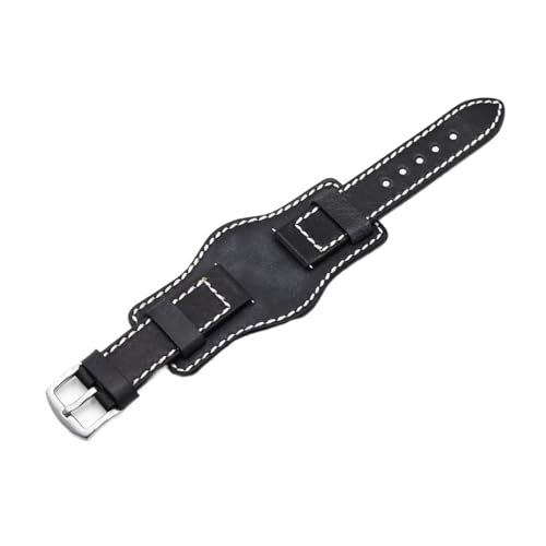 MENGKE Ledermanschettenarmband 22 Mm 24 Mm Uhrenarmband Mit Mattem Handgelenkschutz Gelb Rot Armband Kompatibel Mit Fossil(Black,22mm) von MENGXIU