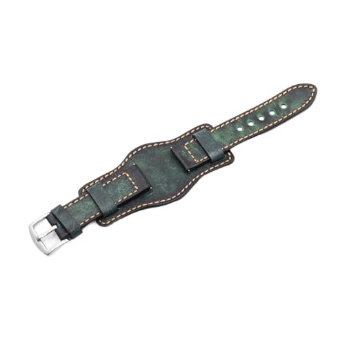 MENGKE Ledermanschettenarmband 22 Mm 24 Mm Uhrenarmband Mit Mattem Handgelenkschutz Gelb Rot Armband Kompatibel Mit Fossil(Green,20mm) von MENGXIU