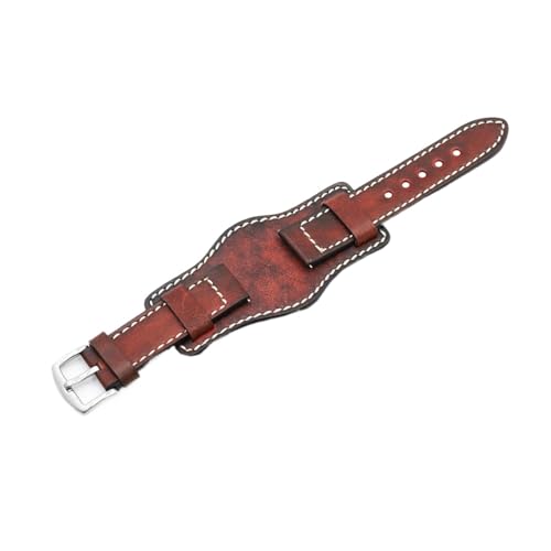 MENGKE Ledermanschettenarmband 22 Mm 24 Mm Uhrenarmband Mit Mattem Handgelenkschutz Gelb Rot Armband Kompatibel Mit Fossil(Red,20mm) von MENGXIU