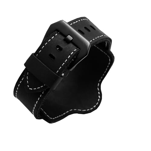 MENGKE Retro Dick Echtes Leder Uhrenarmband Uhrenarmband Herren Armbanduhr Armband Armbanduhren Band 20 22 24mm 26mm Braun Schwarz Mit Mat(Black black buckle,20mm) von MENGXIU