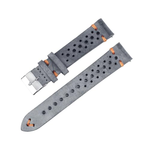 MENGKE Rindsleder Handgefertigtes Poröses Uhrenarmband Atmungsaktives Ölwachs-Uhrenarmband 18 Mm 20 Mm 22 Mm 24 Mm Herren-Armbanduhr(Gray-orange line,22mm) von MENGXIU