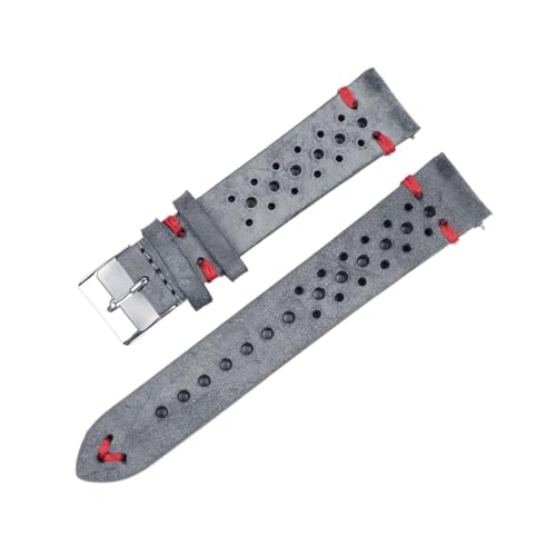MENGKE Rindsleder Handgefertigtes Poröses Uhrenarmband Atmungsaktives Ölwachs-Uhrenarmband 18 Mm 20 Mm 22 Mm 24 Mm Herren-Armbanduhr(Gray-red line,20mm) von MENGXIU