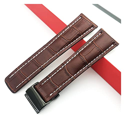 MENGKE Uhrenband Compatible With Breitling Superocean Avenger Navitimer. Echte echte leder männer watchband uhr zubehör uhren armband gürtel(Brown-Black Buckle2,22mm With LOGO) von MENGXIU
