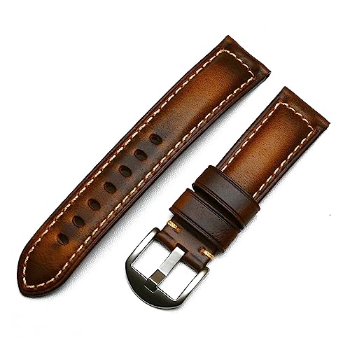 MENGKE Vintage Echtes Leder Armbands 6 Farben Gürtel 18mm 20mm 22mm 24mm Frauen Männer Rindsleder Uhr Band Strap Watch Zubehör(Brown,26mm) von MENGXIU