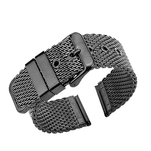 MENGXIU MENGKE Edelstahlarmband 18mm 20mm 22mm 24mm Männer Frauen Roségold Metall Ersatzarmband Armband(Black,24mm) von MENGXIU