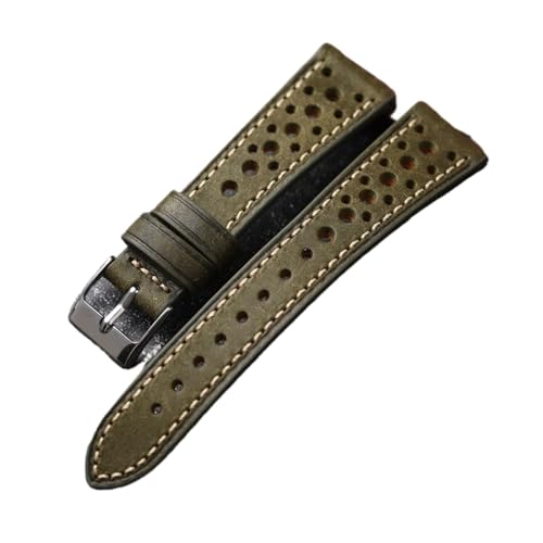 MENGXIU MENGKE Handgefertigtes Italienisches Rindslederband 18 20 21 22MM Grün Braun Grau Ultradünnes Herrenarmband(Green,21mm) von MENGXIU