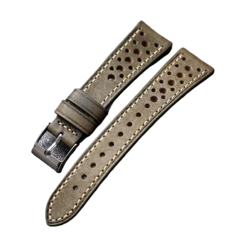 MENGXIU MENGKE Handgefertigtes Italienisches Rindslederband 18 20 21 22MM Grün Braun Grau Ultradünnes Herrenarmband(Grey,22mm) von MENGXIU