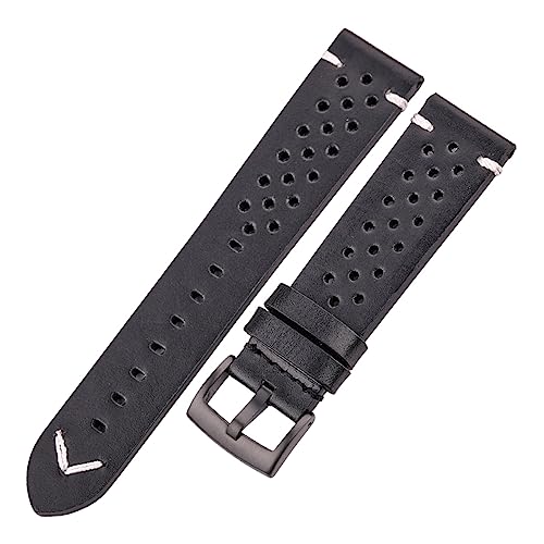 MENGXIU MENGKE Handgemachtes Atmungsaktives Rindsleder Uhrenarmband 18 20 22 24 Mm Männer Frauen 4 Farben Ölwachs Echtes Lederband Uhrenarmband Zubehör(Black black clasp,24mm) von MENGXIU
