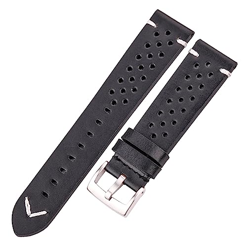 MENGXIU MENGKE Handgemachtes Atmungsaktives Rindsleder Uhrenarmband 18 20 22 24 Mm Männer Frauen 4 Farben Ölwachs Echtes Lederband Uhrenarmband Zubehör(Black silver clasp,18mm) von MENGXIU