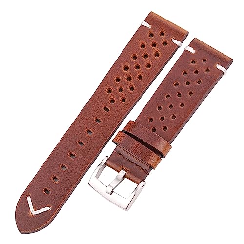 MENGXIU MENGKE Handgemachtes Atmungsaktives Rindsleder Uhrenarmband 18 20 22 24 Mm Männer Frauen 4 Farben Ölwachs Echtes Lederband Uhrenarmband Zubehör(Dark brown silver,20mm) von MENGXIU