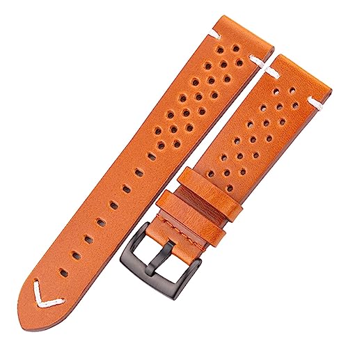 MENGXIU MENGKE Handgemachtes Atmungsaktives Rindsleder Uhrenarmband 18 20 22 24 Mm Männer Frauen 4 Farben Ölwachs Echtes Lederband Uhrenarmband Zubehör(Yellow Black Clasp,22mm) von MENGXIU