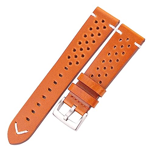 MENGXIU MENGKE Handgemachtes Atmungsaktives Rindsleder Uhrenarmband 18 20 22 24 Mm Männer Frauen 4 Farben Ölwachs Echtes Lederband Uhrenarmband Zubehör(Yellow Silver Clasp,24mm) von MENGXIU