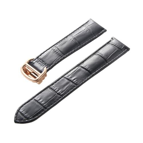 MENGXIU MENGKE Leder-Uhrenarmband, Erste Schicht, Rindsleder, Kompatibles Tank London-Uhrenarmband, Herren- Und Damenarmband-Zubehör(Black rose buckle,17mm) von MENGXIU