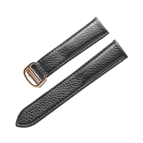 MENGXIU MENGKE Litsche-Korn-Rinds-Rindsriemenriemen-Männer und Frauen kompatibel mit Cartier-Tank-Tank SOLO Londoner Leder Watchkette Zubehör(Black gold buckle,17mm) von MENGXIU