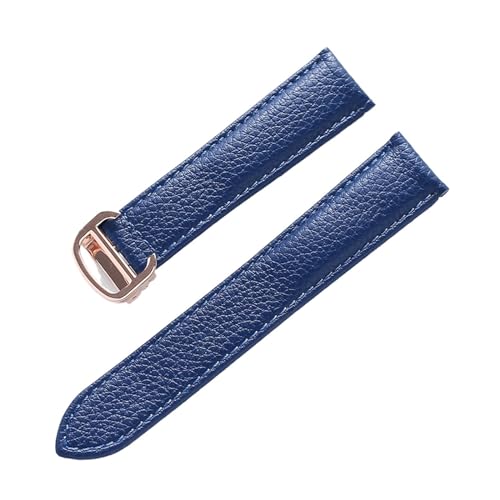MENGXIU MENGKE Litsche-Korn-Rinds-Rindsriemenriemen-Männer und Frauen kompatibel mit Cartier-Tank-Tank SOLO Londoner Leder Watchkette Zubehör(Blue rose buckle,17mm) von MENGXIU