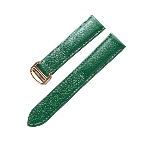 MENGXIU MENGKE Litsche-Korn-Rinds-Rindsriemenriemen-Männer und Frauen kompatibel mit Cartier-Tank-Tank SOLO Londoner Leder Watchkette Zubehör(Green gold buckle,18mm) von MENGXIU