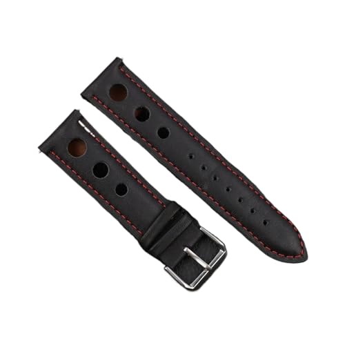 MENGXIU MENGKE Massivfarbband Armband Echtes Leder Handstich Vintage Strap Compatible With Rolex Watch Armbands Gurt 18mm 20mm 22mm 24mm for Männer(Black-red line,24mm) von MENGXIU