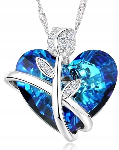 MENNICA BYDGOSKA 925 Silber Halskette mit Rose Herz Anhänger Länge 50 cm für Frauen Nickel frei Schmuck für Geschenk Rhodiniert Blauer Zirkonia von MENNICA BYDGOSKA