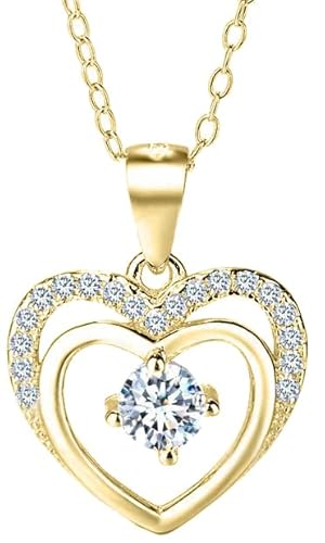 MENNICA BYDGOSKA 925 Silber Vergoldet Halskette mit Doppelherz Anhänger mit Zirkonen Länge 50 cm für Mädchen Frauen Nickel frei Schmuck für Geschenk von MENNICA BYDGOSKA