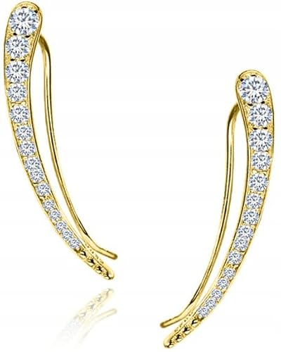 MENNICA BYDGOSKA 925 Silber vergoldet Ohrringe Ohrklemme lang mit Diamant Zirkone für Frauen offener Verschluss Nickel frei von MENNICA BYDGOSKA