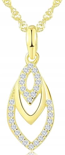 MENNICA BYDGOSKA Halskette Silber 925 Vergoldet Anhänger mit Diamant Zirkonia 50 cm für Damen Schmuck Nickelfrei Geburtstagsgeschenk in Schatulle von MENNICA BYDGOSKA