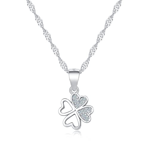 MENNICA BYDGOSKA Halskette Silber 925 mit Anhänger Kleeblatt mit Zirkonia Länge 45 cm für Mädchen Damen Schmuck ohne Nickel zum Verschenken Rhodiniert von MENNICA BYDGOSKA