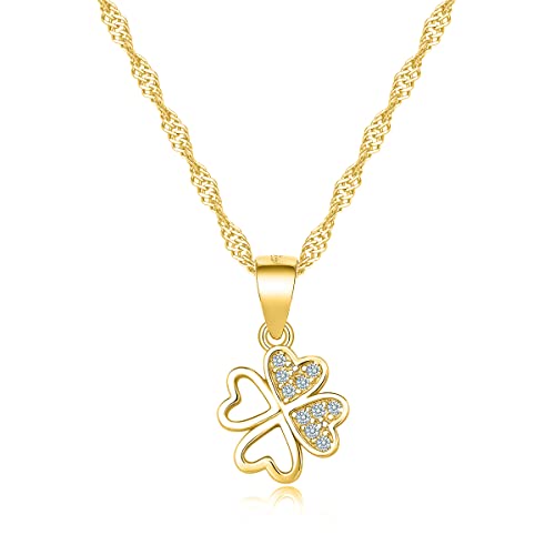 MENNICA BYDGOSKA Halskette Silber 925 mit Anhänger Kleeblatt mit Zirkonia Länge 45 cm für Mädchen Damen Schmuck ohne Nickel zum Verschenken Vergoldet von MENNICA BYDGOSKA