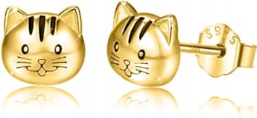 MENNICA BYDGOSKA Ohrringe Kätzchen Lächelnd Silber 925 Vergoldet Schöner Schmuck für Mädchen Teenager Verschluss Ohrstecker Nickelfrei zum Geburtstag Geschenk von MENNICA BYDGOSKA