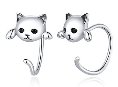 MENNICA BYDGOSKA Ohrringe Silber 925 Kätzchen mit Schwanz Original Schmuck für Mädchen Damen Verschluss offen Nickelfrei Geschenk rhodiniert von MENNICA BYDGOSKA